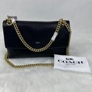 Coach Chelsea Shoulder Bag 30 Chain Strap Natural Leather Brass Black CDS61